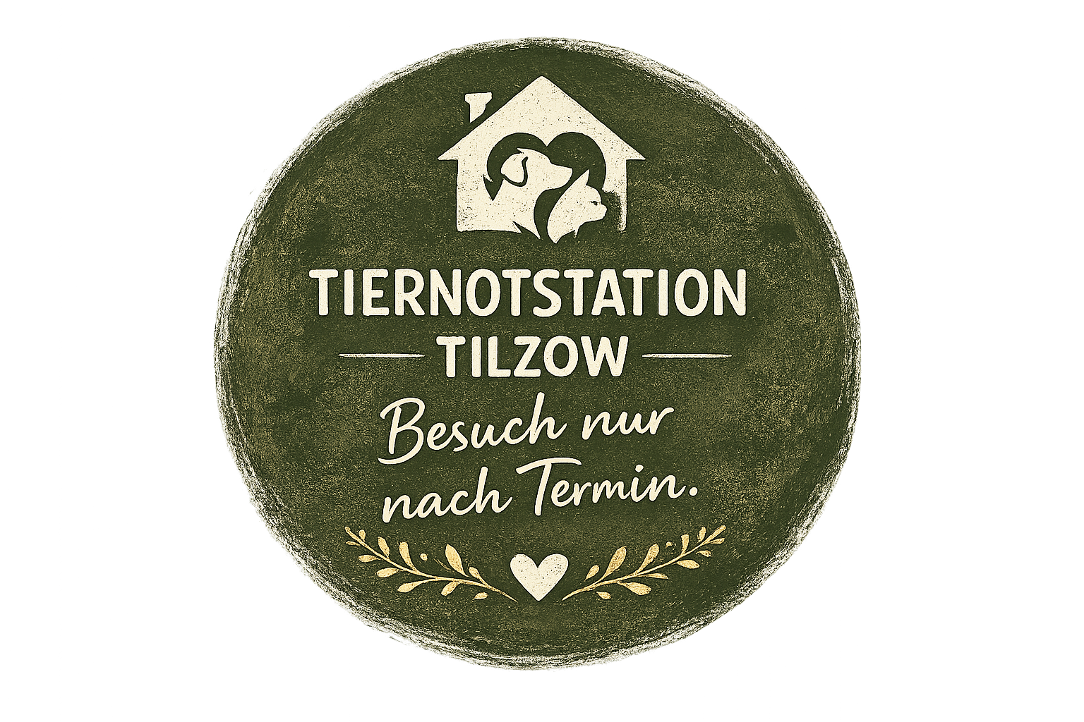 Badge der Tiernotstation Tilzow mit Hinweis: Besuch nur nach Termin.